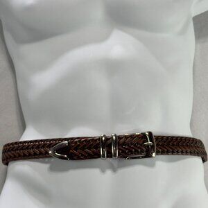PERRY ELLIS Portfolio Mens Brown Braided Leather Belt Silver-Tone Buckle & Loops